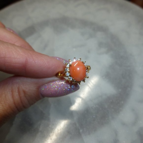 18k Gold EP Coral Swarovski Crystals Dolphin Ore Ring - Picture 8 of 11